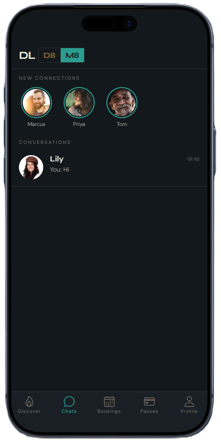 OMNIA Social mode chats screen